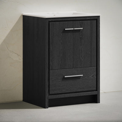 Virage 24" Freestanding Bathroom Vanity in Black Oak with 3-Hole Centerset Sink Top