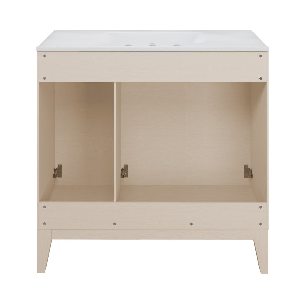 Cascade 36 in. White Oak Bathroom Vanity With White, 3-Hole Ceramic Sink Top