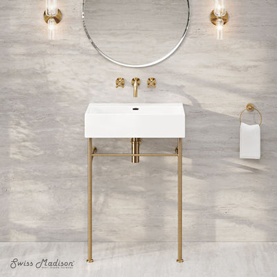 Claire 24" Rectangle Zero Hole Console Sink with Brushed Gold Legs