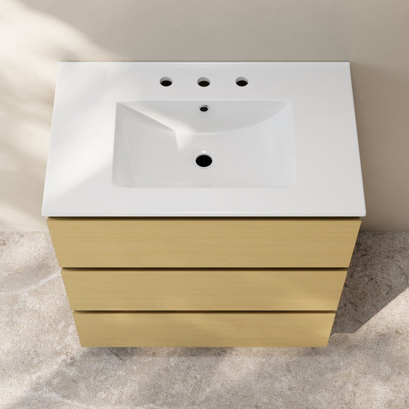 Liberte 30" Freestanding Bathroom Vanity in Natural Oak with 3-Hole Widespread Sink Top