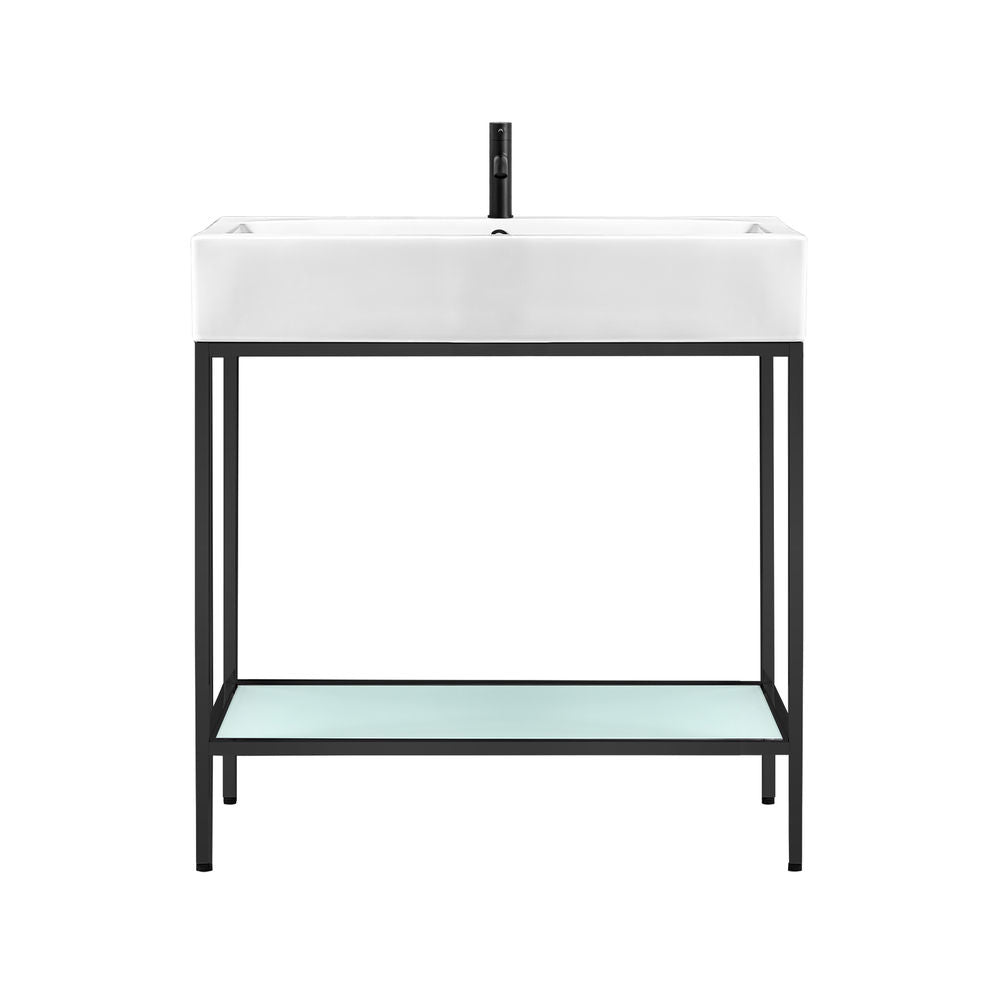 Pierre 32" Open Shelf Black Frame Freestanding Bathroom Vanity with Sink Top