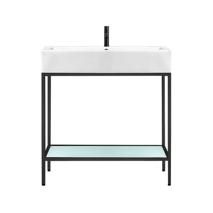 Pierre 32" Open Shelf Black Frame Freestanding Bathroom Vanity with Sink Top