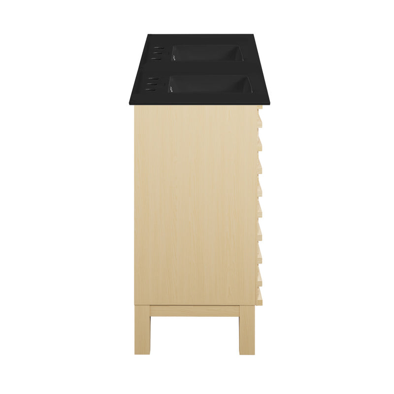Cascade 48 in. Natural Oak, Double Basin Bathroom Vanity With Black, 3-Hole Ceramic Sink Top