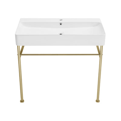 Carre 36 Ceramic Console Sink White Basin Gold Legs