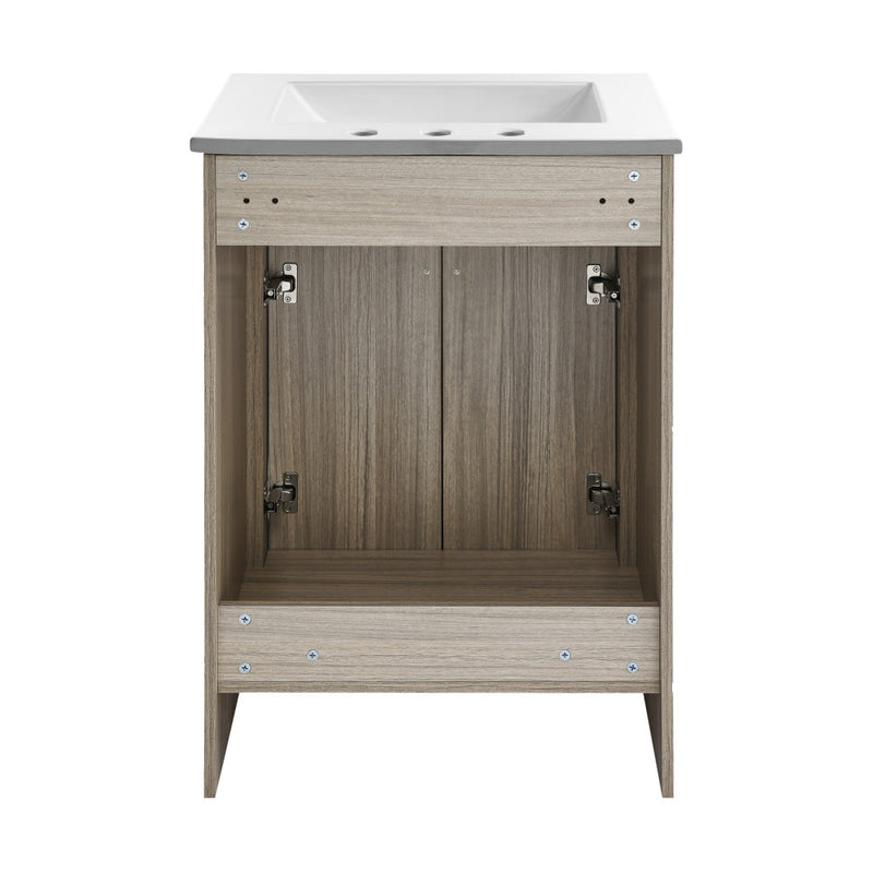 Burdon 24 in. Brown Oak Bathroom Vanity With White, 3-Hole Ceramic Sink Top
