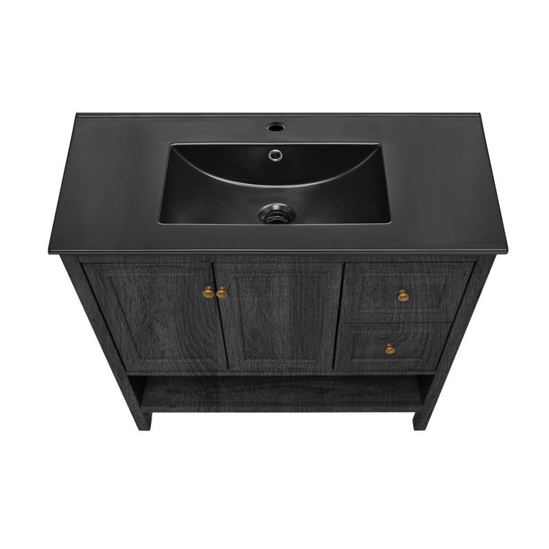 Chateau 36" Freestanding Bathroom Vanity in Black Oak with Black Sink Top