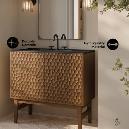 Bosse 36" Freestanding Bathroom Vanity in Brown Oak with Black 3-Hole Widespread Sink Top