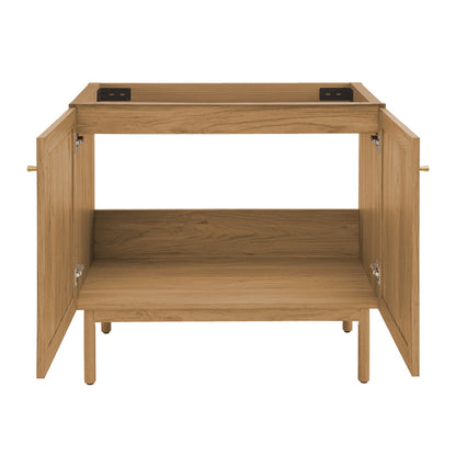 36-inch freestanding oak bathroom vanity cabinet only, soft-close doors.