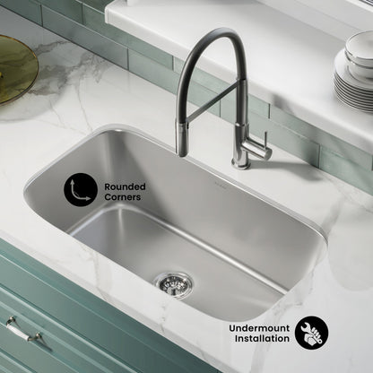 Toulouse 32 x 18 Stainless Steel, Single Basin, Under-Mount Kitchen Sink