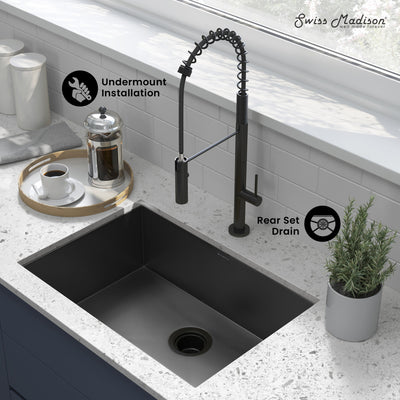 Tourner 26 x 18 Stainless Steel, Single Basin, Undermount Kitchen Sink, Black