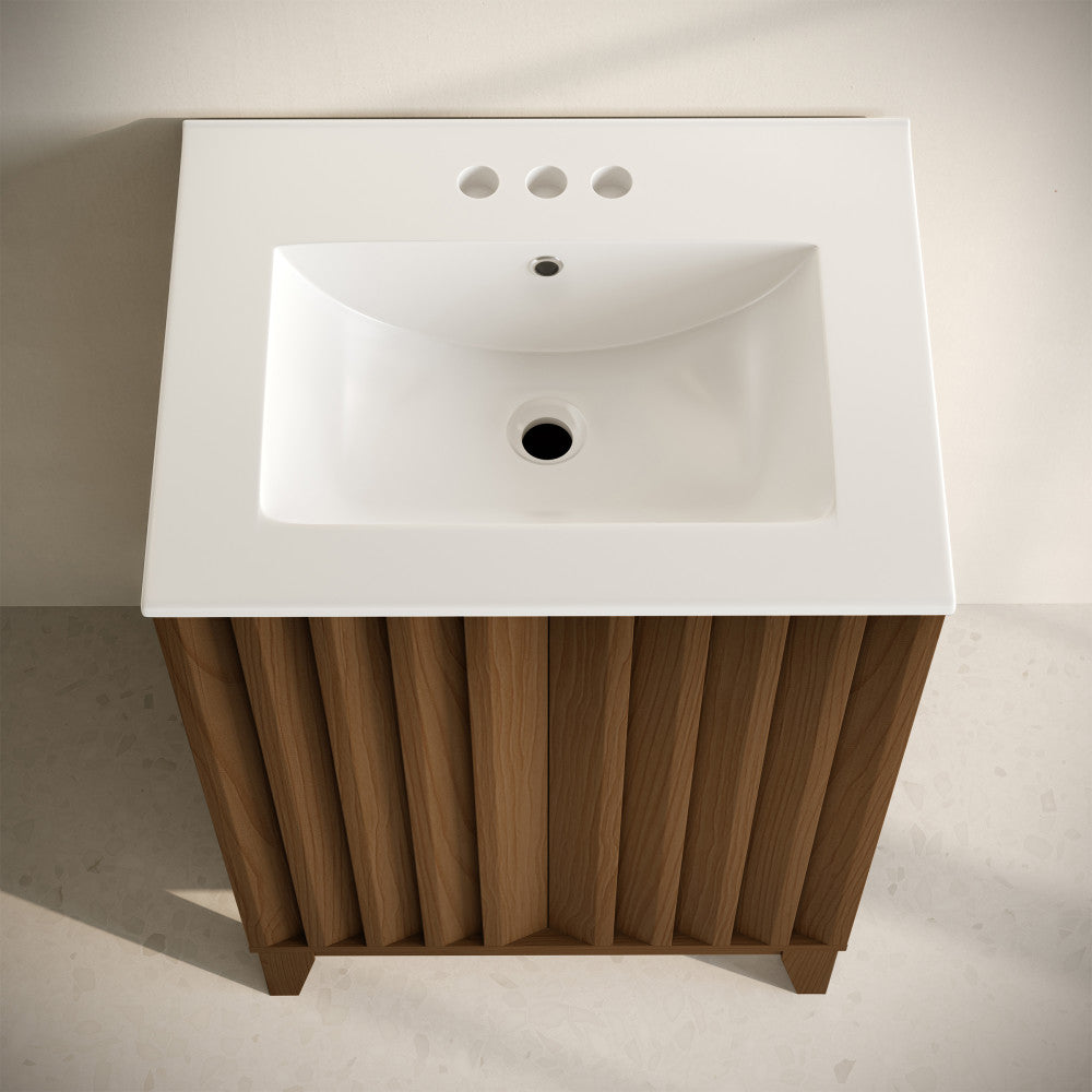 Troyes 24" Freestanding Bathroom Vanity in Brown Oak with 3-Hole Centerset Sink Top
