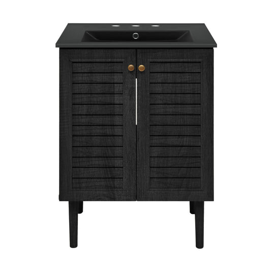 Bron 24" Freestanding Bathroom Vanity in Black Oak with Black 3-Hole Widespread Sink Top