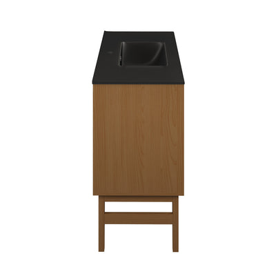 Bosse 36" Freestanding Bathroom Vanity in Brown Oak with Black Sink Top