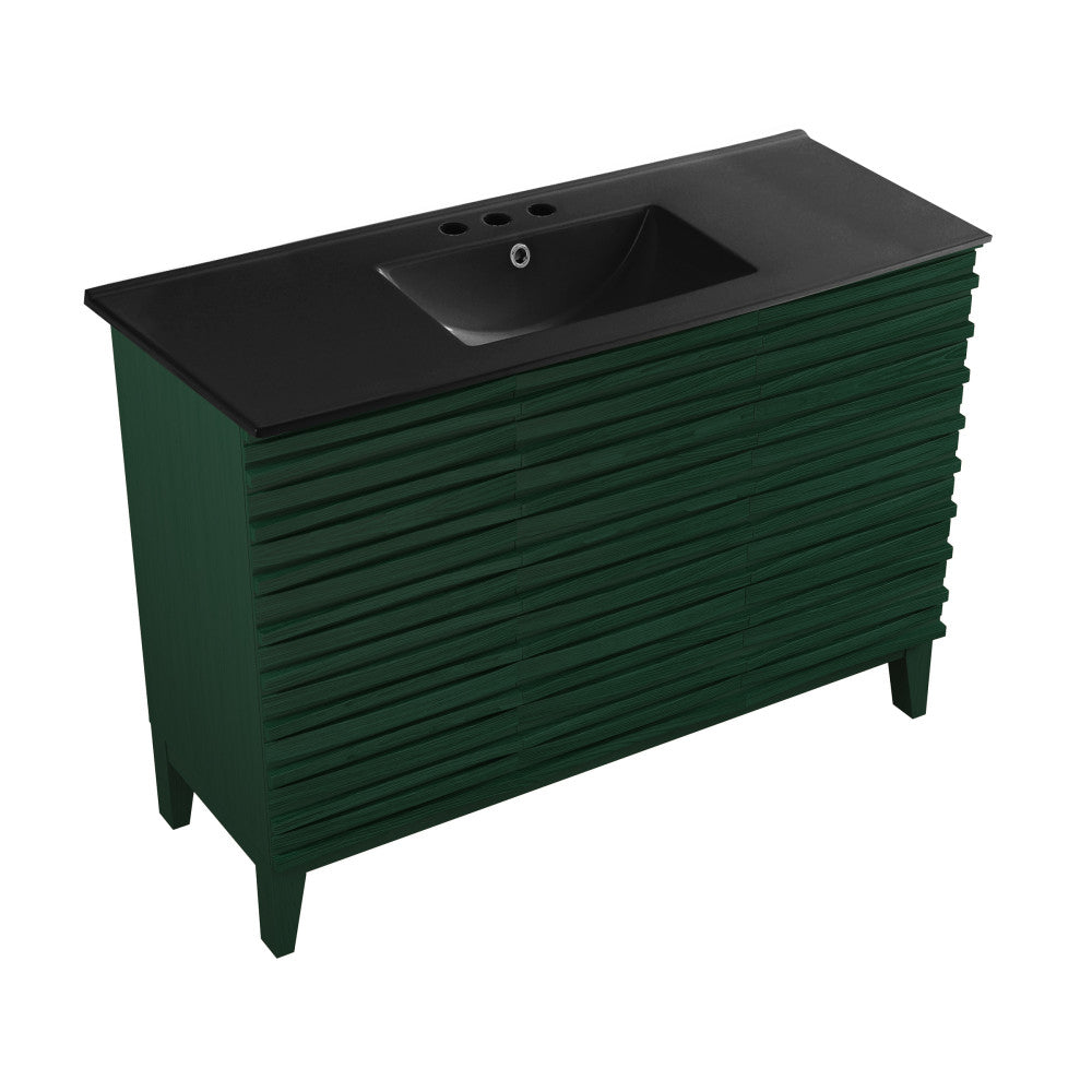 Cascade 48" Freestanding Bathroom Vanity in Green Oak with Black 3-Hole Widespread Sink Top