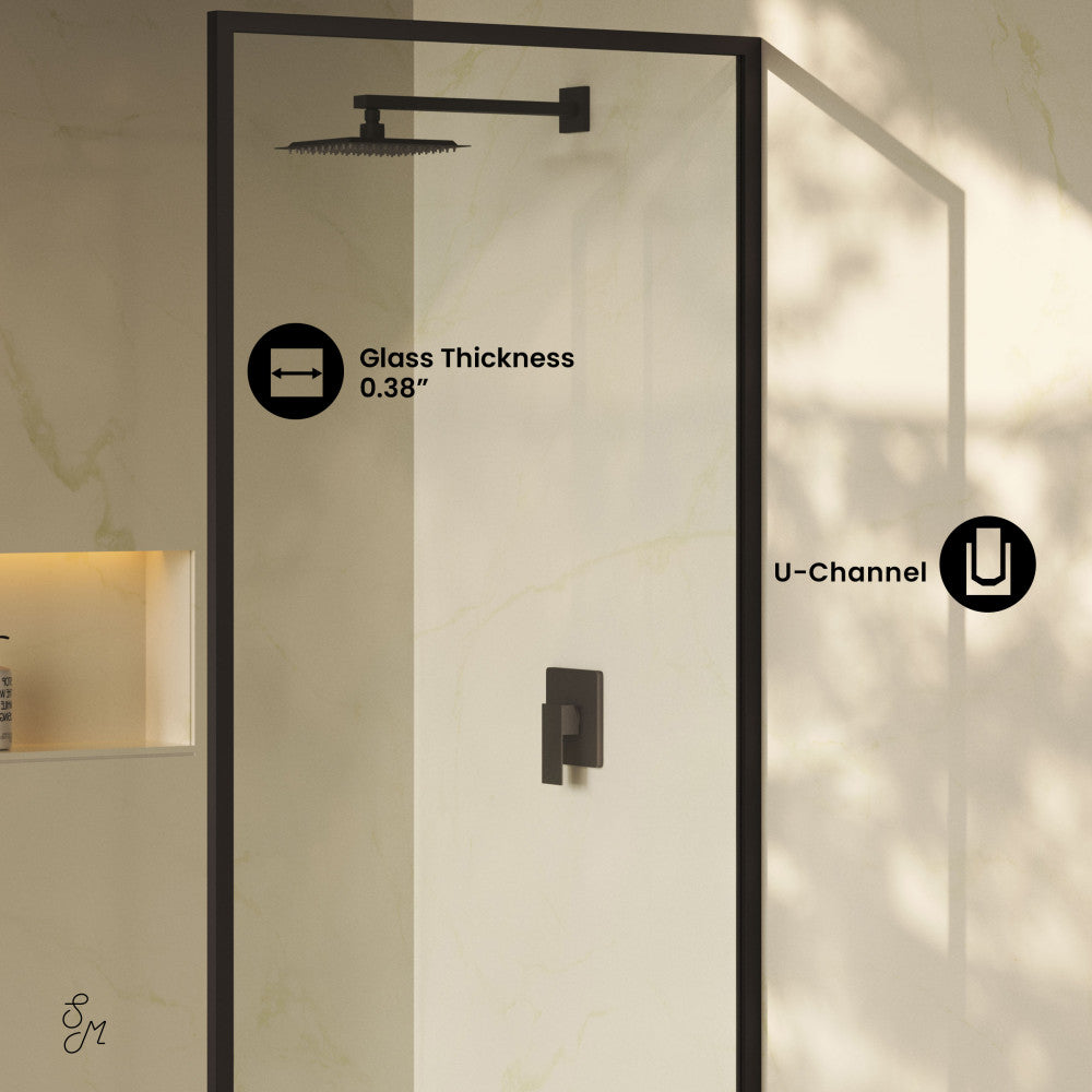 Pierre 34 x 76 Framed Fixed 3/8 in. (10mm) Clear Tempered Glass Shower Door with Matte Black Frame