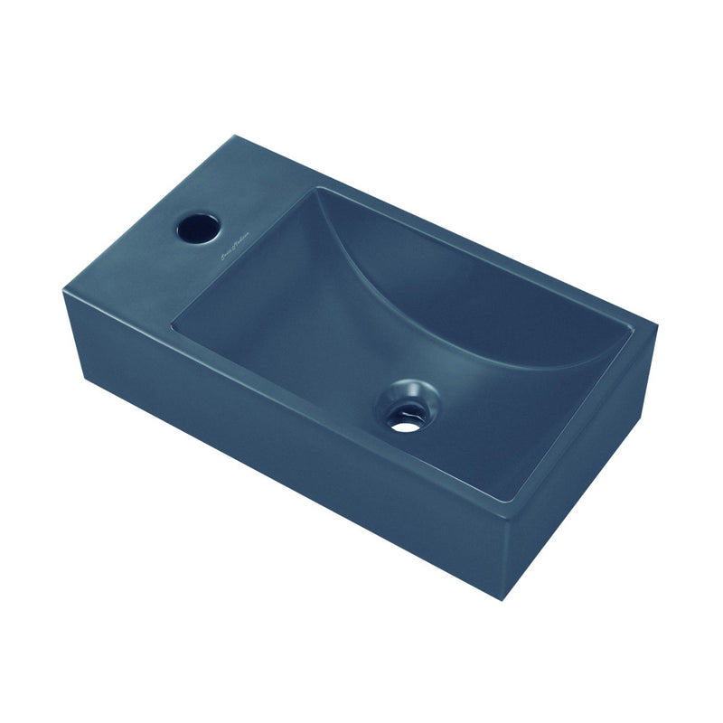 Lisse 16" Concrete Rectangle Wall-Mounted Sink with Left Side Faucet Mount in Matte Royal Blue