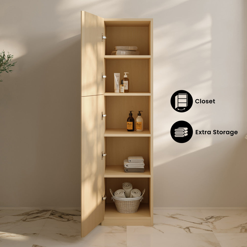 St. Tropez 15 x 15 x 60 Freestanding Linen Cabinet in Natural Oak