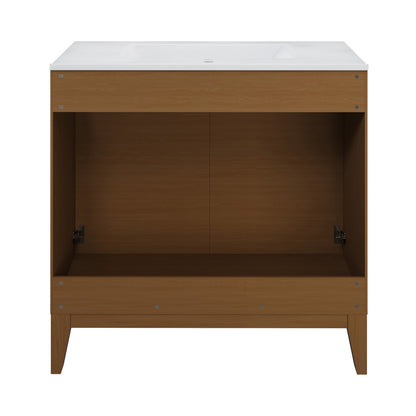 Cascade 30" Freestanding Bathroom Vanity in Brown Oak with Sink Top