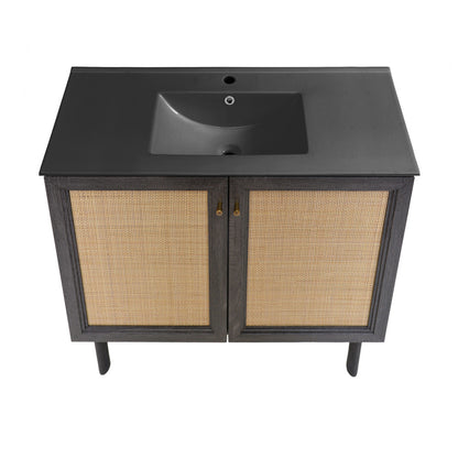 Classe 36" Freestanding Bathroom Vanity in Black Oak with Black Sink Top