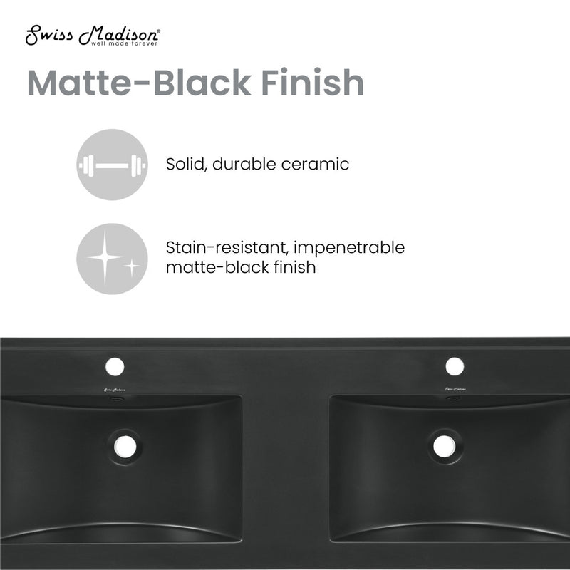 48" Double Basin Vanity Sink Top in Matte Black