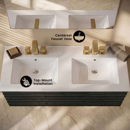 48" 3-Hole Centerset Double Basin Vanity Sink Top in Glossy White