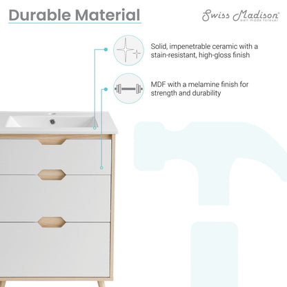 Brusque 24" Freestanding Bathroom Vanity in Natural Oak with Sink Top