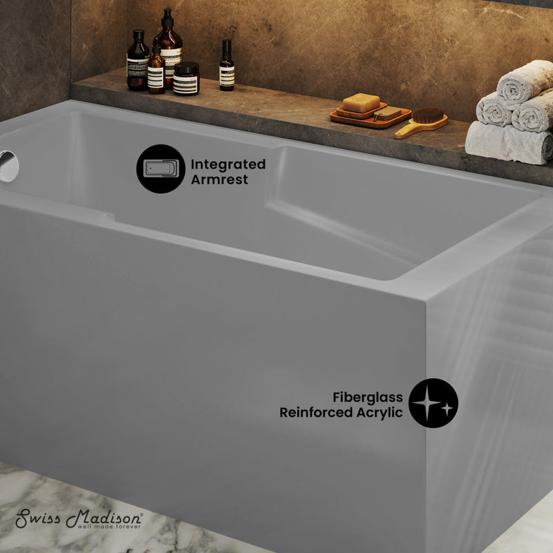 Voltaire 60 x 32 Left Drain Soaking Alcove Corner Apron Bathtub in Glossy Gray