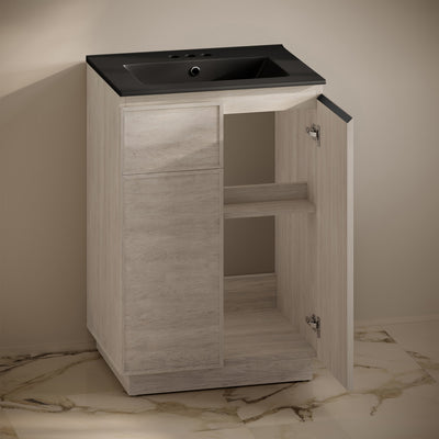 St. Tropez 24" Freestanding Bathroom Vanity in White Oak with Black 3-Hole Centerset Sink Top