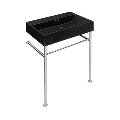Claire 24" Rectangle Matte Black Zero Hole Console Sink with Polished Chrome Legs