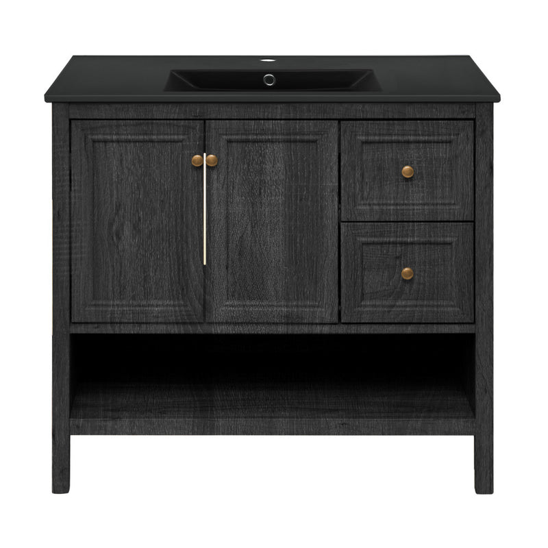 Chateau 36" Freestanding Bathroom Vanity in Black Oak with Black Sink Top