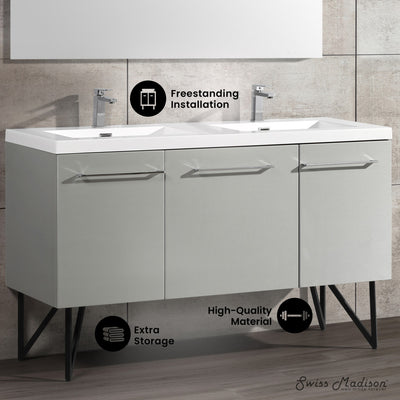 Annecy 60" Freestanding Bathroom Vanity in Gray with Sink Top