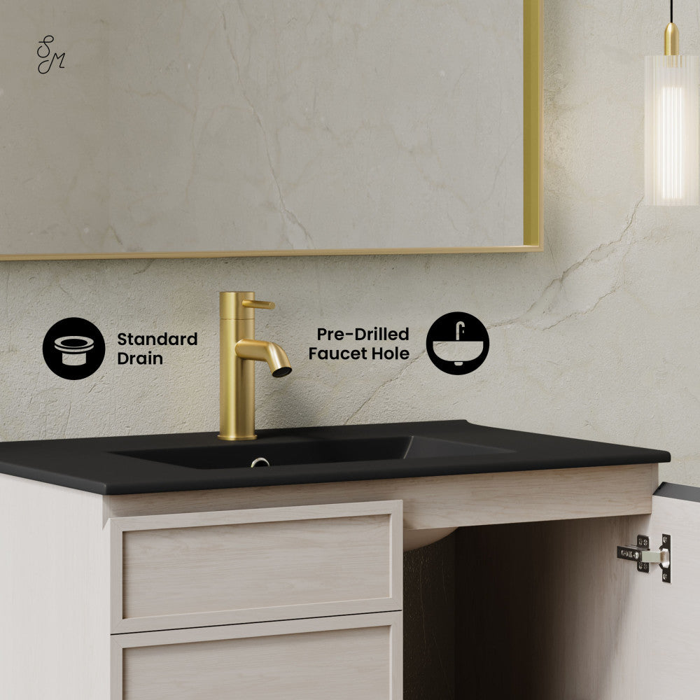 St. Tropez 30" Wall-Mounted Bathroom Vanity in White Oak with Black Sink Top