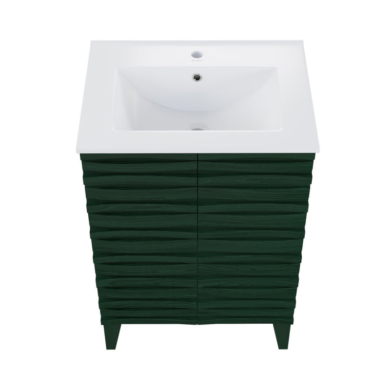Cascade 24" Freestanding Bathroom Vanity in Green Oak with Sink Top