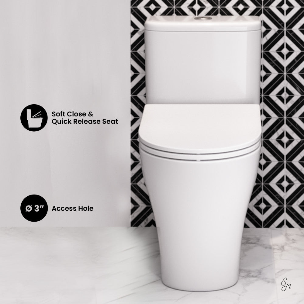 Cascade One-Piece 12" Rough-in 1.1/1.6 GPF Single Vortex Dual Flush Compact Toilet in Glossy White