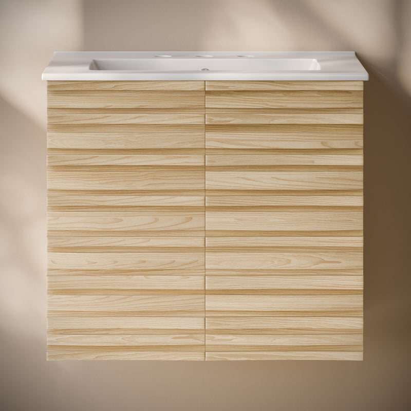 Cascade 24" Wall-Mounted Bathroom Vanity in Natural Oak with 3-Hole Widespread Sink Top