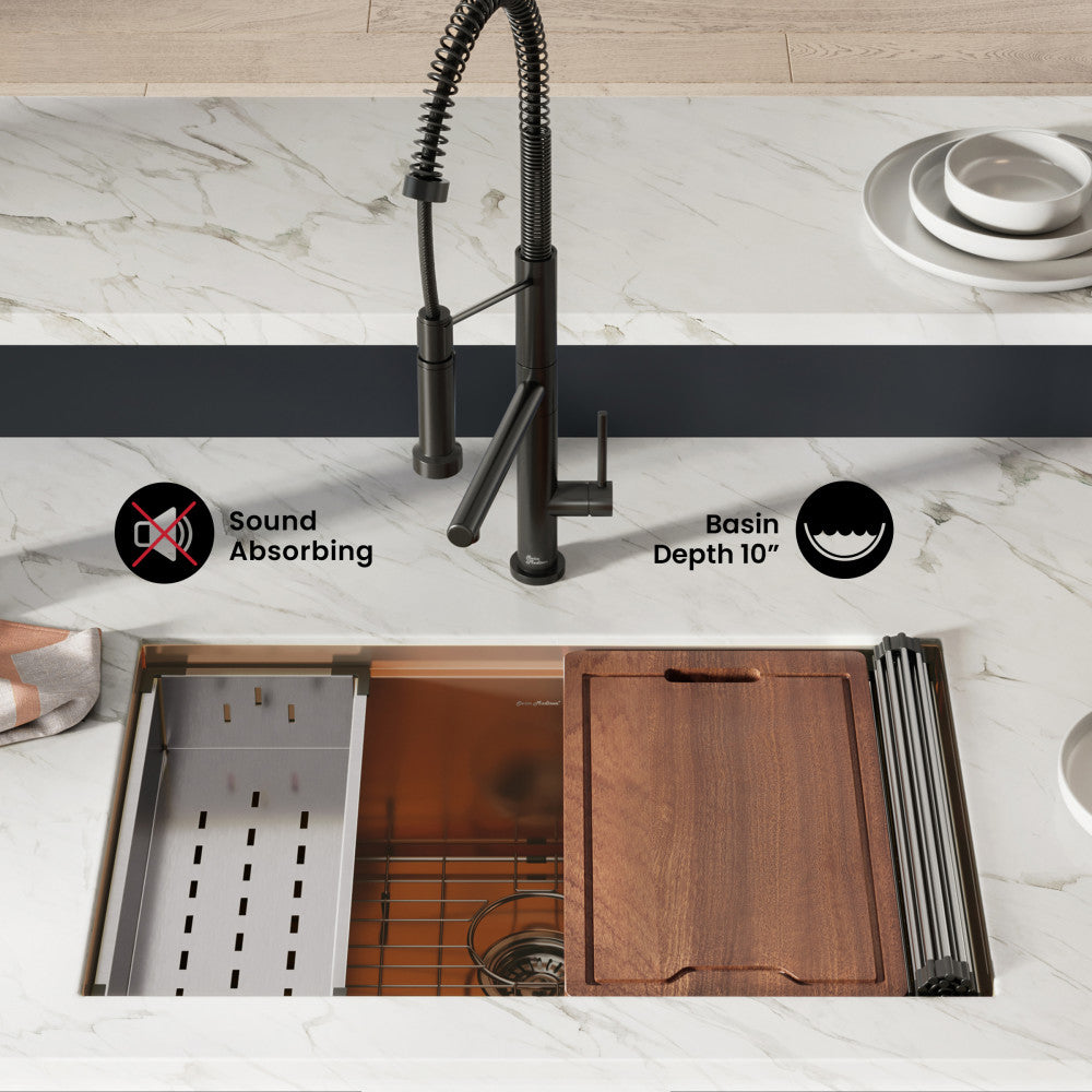 Tourner 30 x 19 Stainless Steel, Single Basin, Undermount Kitchen Workstation Sink in Rose Gold