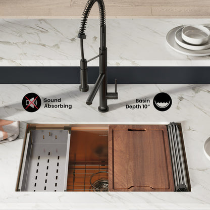 Tourner 30 x 19 Stainless Steel, Single Basin, Undermount Kitchen Workstation Sink in Rose Gold