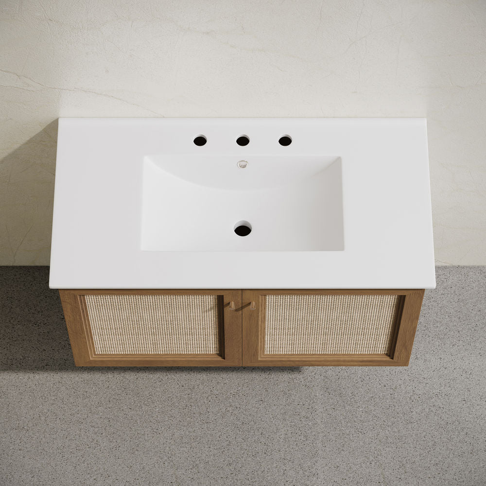 Classe 36" Wall-Mounted Bathroom Vanity in Brown Oak with Widespread Faucet Holes Vanity Top