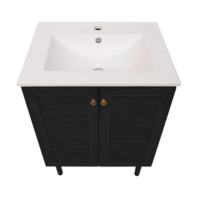 Bron 24" Freestanding Bathroom Vanity in Black Oak with Sink Top