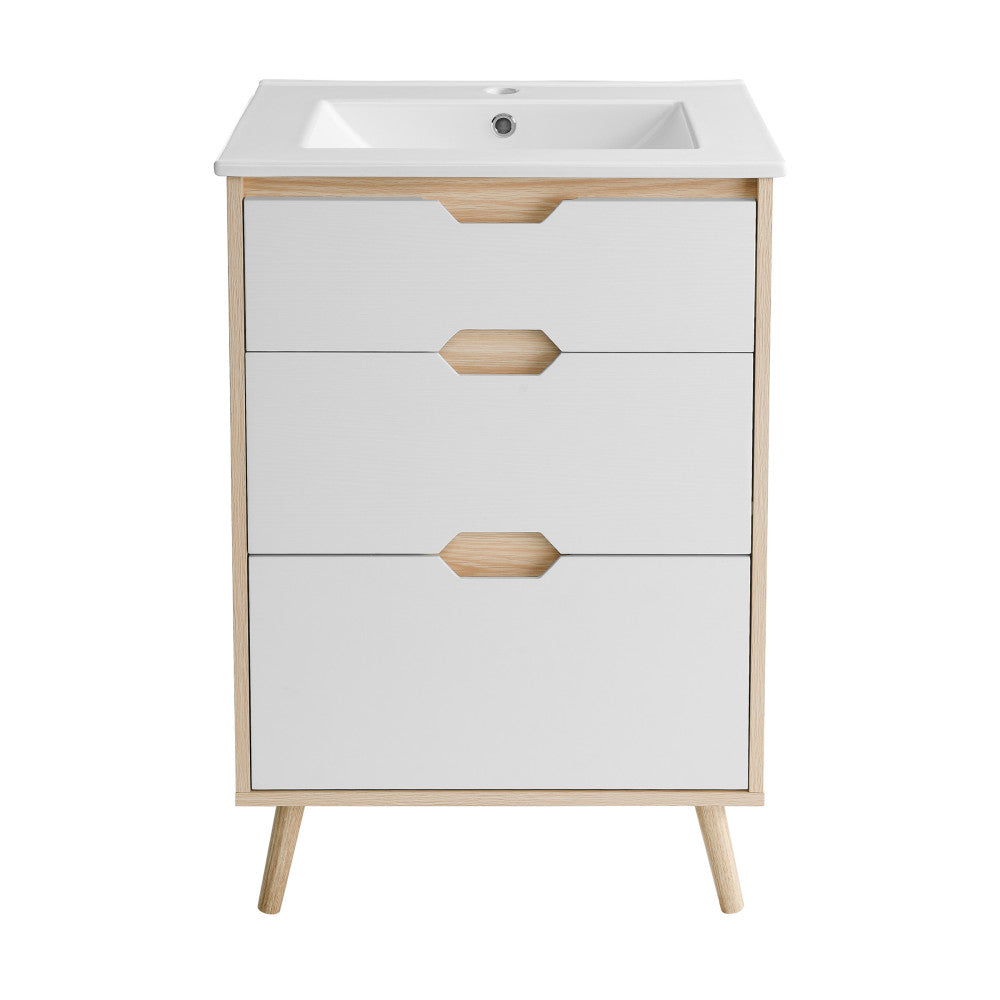 Brusque 24" Freestanding Bathroom Vanity in Natural Oak with Sink Top