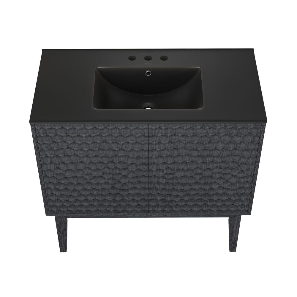 Bosse 36" Freestanding Bathroom Vanity in Black Oak with Black 3-Hole Widespread Sink Top