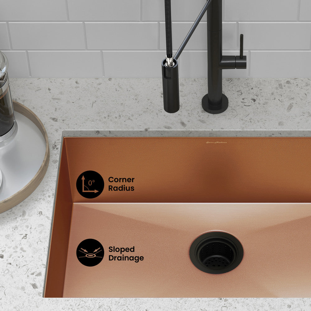 Tourner 26 x 18 Stainless Steel, Single Basin, Undermount Kitchen Sink, Rose Gold