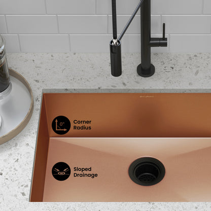 Tourner 26 x 18 Stainless Steel, Single Basin, Undermount Kitchen Sink, Rose Gold