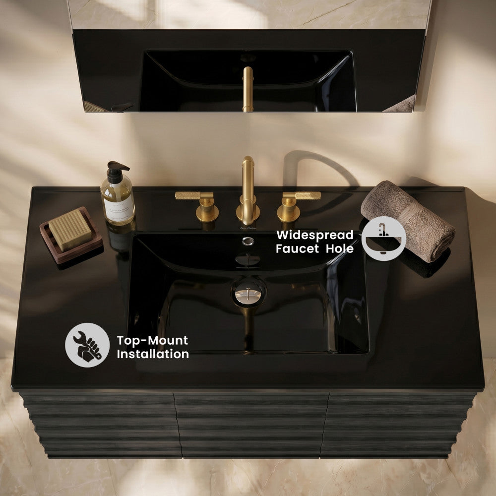 36" 3-Hole Widespread Vanity Sink Top in Glossy Black