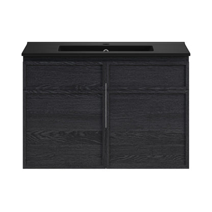 St. Tropez 30" Wall-Mounted Bathroom Vanity in Black Oak with Black Sink Top