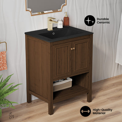 Chateau 24" Freestanding Bathroom Vanity in Brown Oak with Black Sink Top