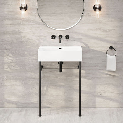 Claire 24" Rectangle Zero Hole Console Sink with Matte Black Legs