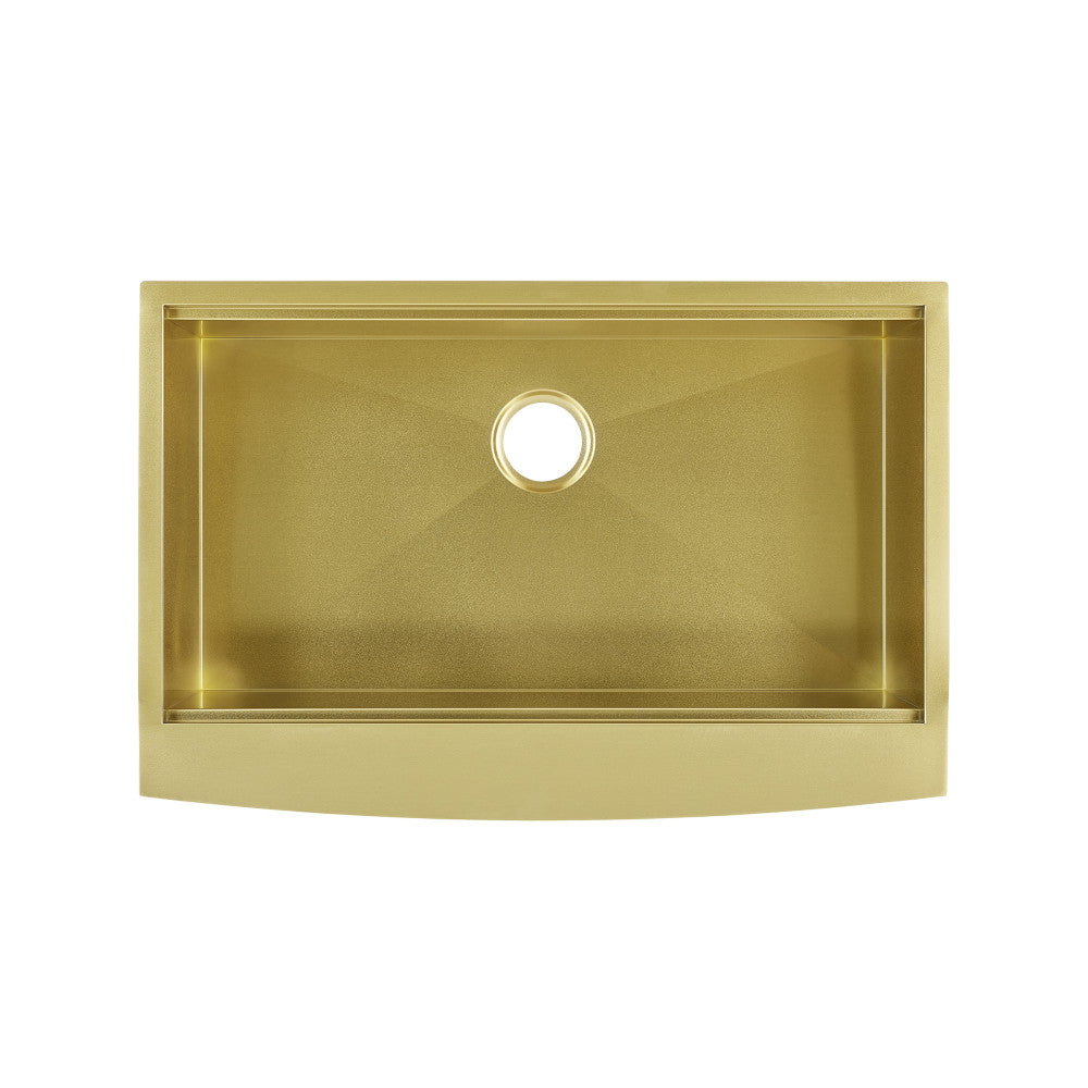 33 x 22-inch single basin farmhouse kitchen sink with apron front in gold stainless steel.