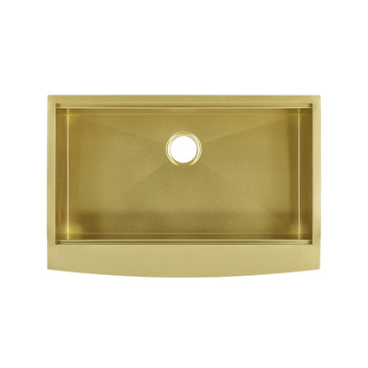 33 x 22-inch single basin farmhouse kitchen sink with apron front in gold stainless steel.