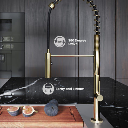 Chalet Single Handle, Pull-Down Kitchen Faucet in Brushed Gold